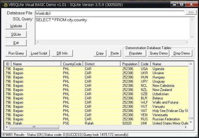 VBToolbox SQLITE test program querying database